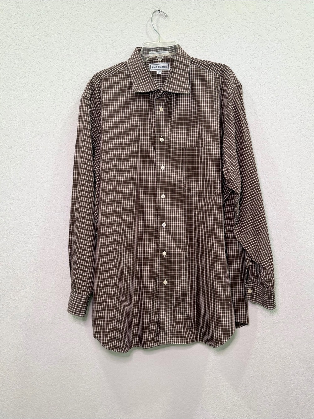 Paul Fredrick Brown Checked Long-Sleeve Dress Shirt
